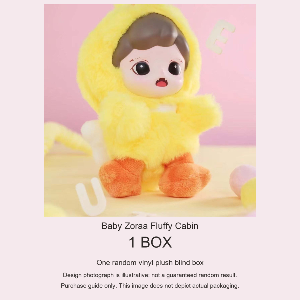 Baby Zoraa Fluffy Cabin purchase guide: one random vinyl plush blind box; design reference, not actual packaging