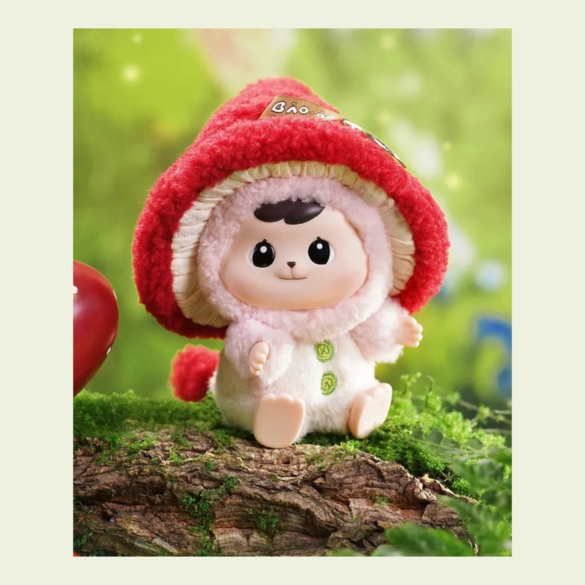 Bao-ao Forest Friends Gathering: Forest Friends red mushroom plush in a natural moss scene