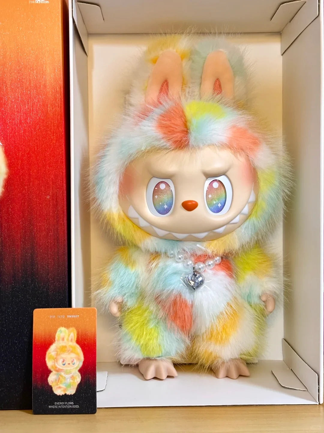 THE MONSTERS Labubu Big Into Energy — Rock The Universe Vinyl Rainbow Labubu 37cm - front view | KikiBuddies