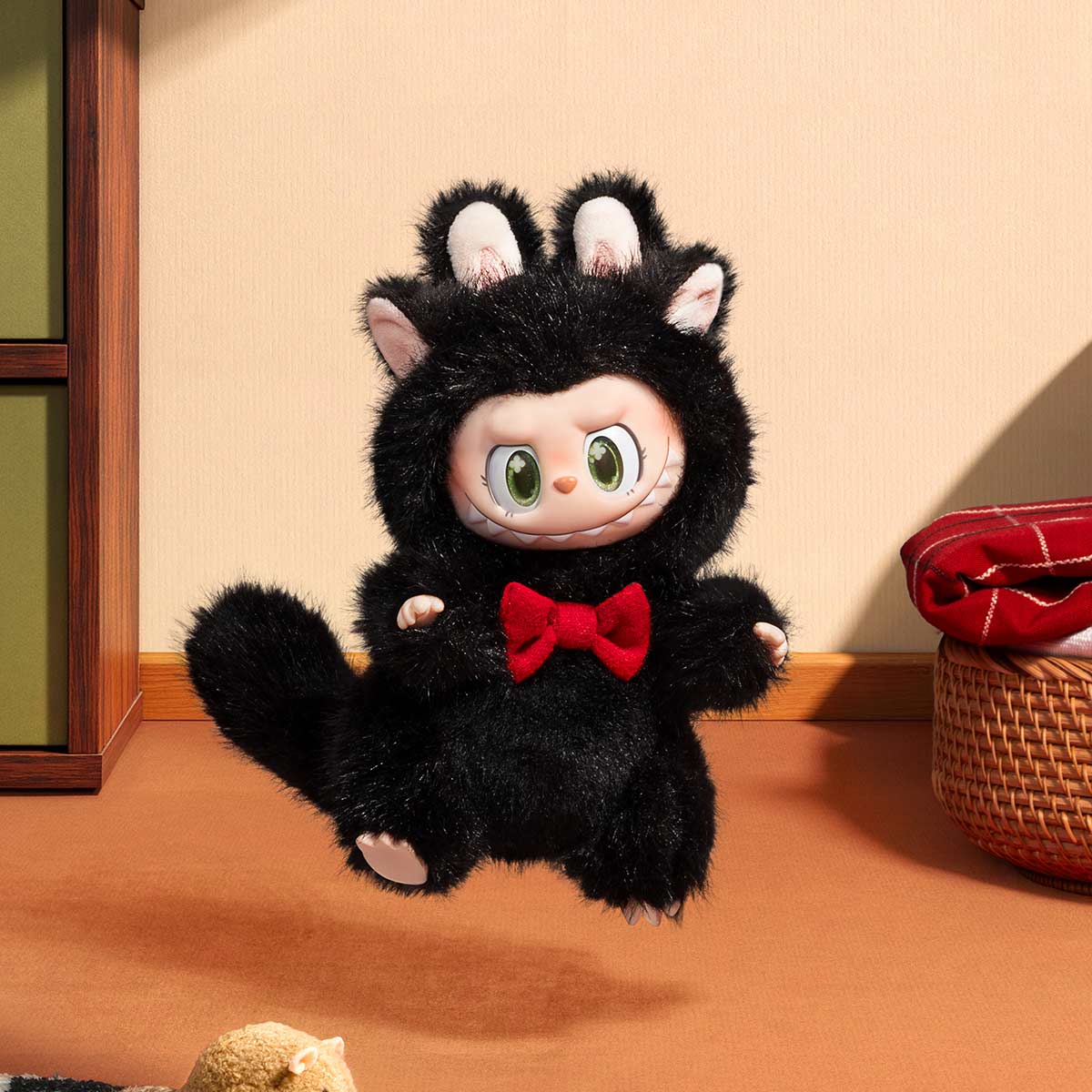 THE MONSTERS CAT MODE ON Midnight Kitty vinyl plush pendant in its original product scene; props not included