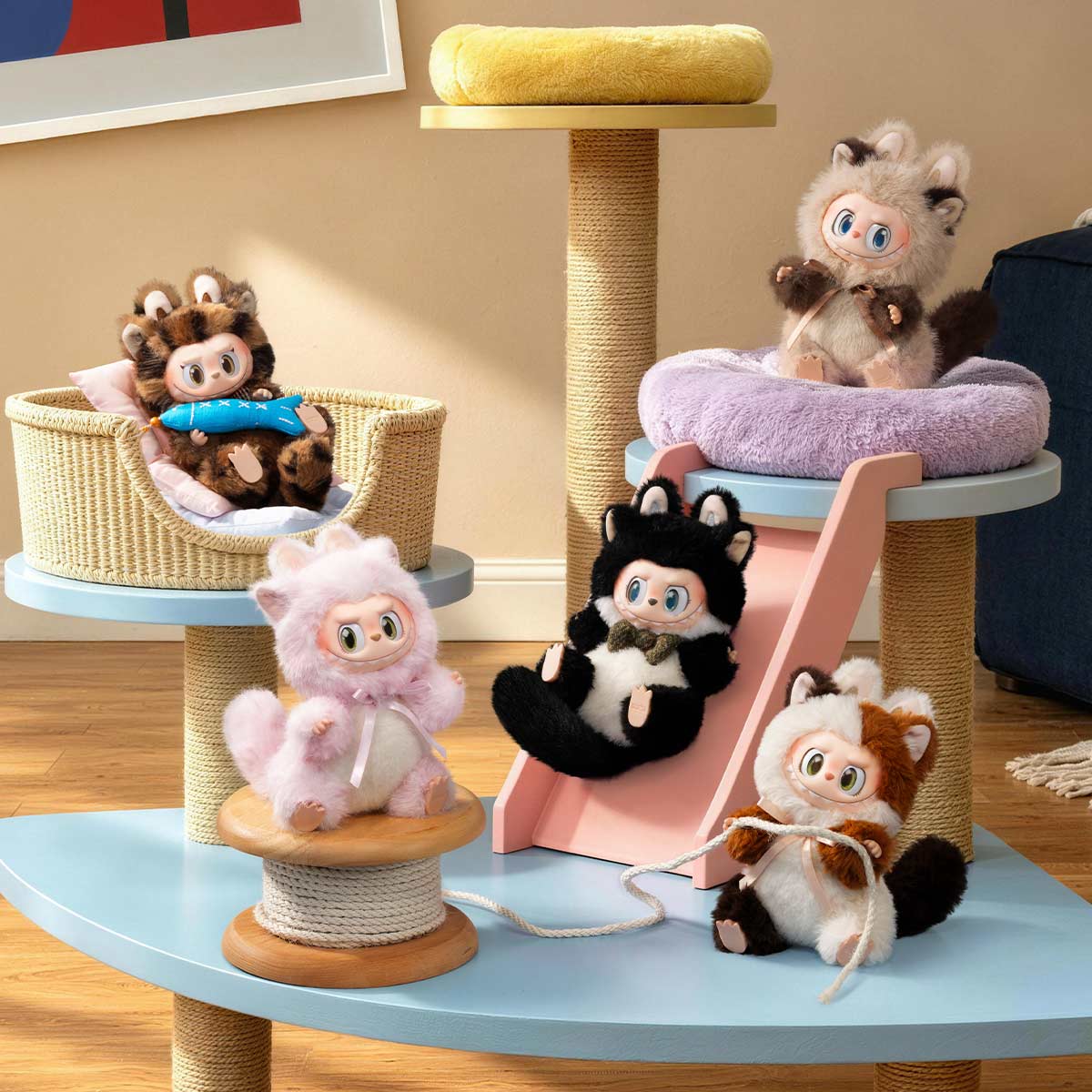 THE MONSTERS CAT MODE ON vinyl plush pendants displayed together; designs sold by the selected purchase option