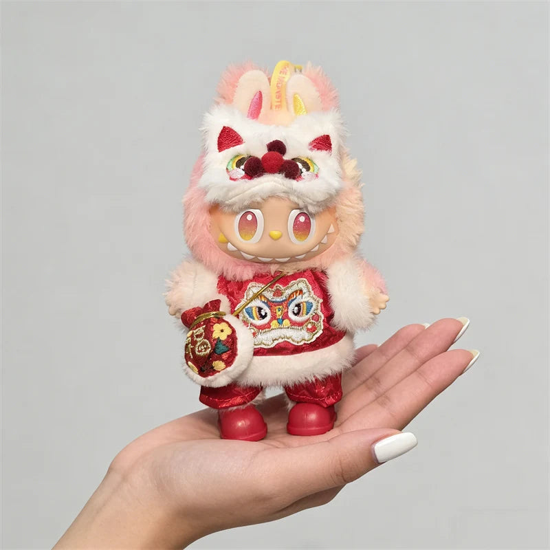 Labubu Doll Outfit - Lion Dance Festive Set for 17cm Collectible Figure - front view | KikiBuddies