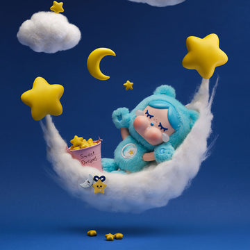 CRYBABY × Care Bears Bedtime Bear confirmed plush pendant — original display; scenery props are not included