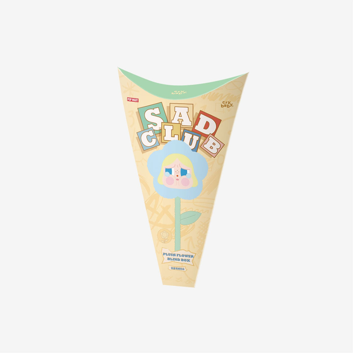 CRYBABY Sad Club plush flower single blind pack reference; one random flower, pictured character is not selectable