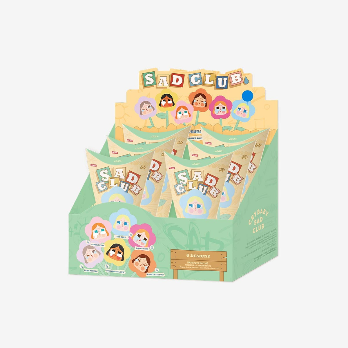 CRYBABY Sad Club six-box outer case packaging reference; six random flower blind boxes, no guaranteed regular lineup or secret