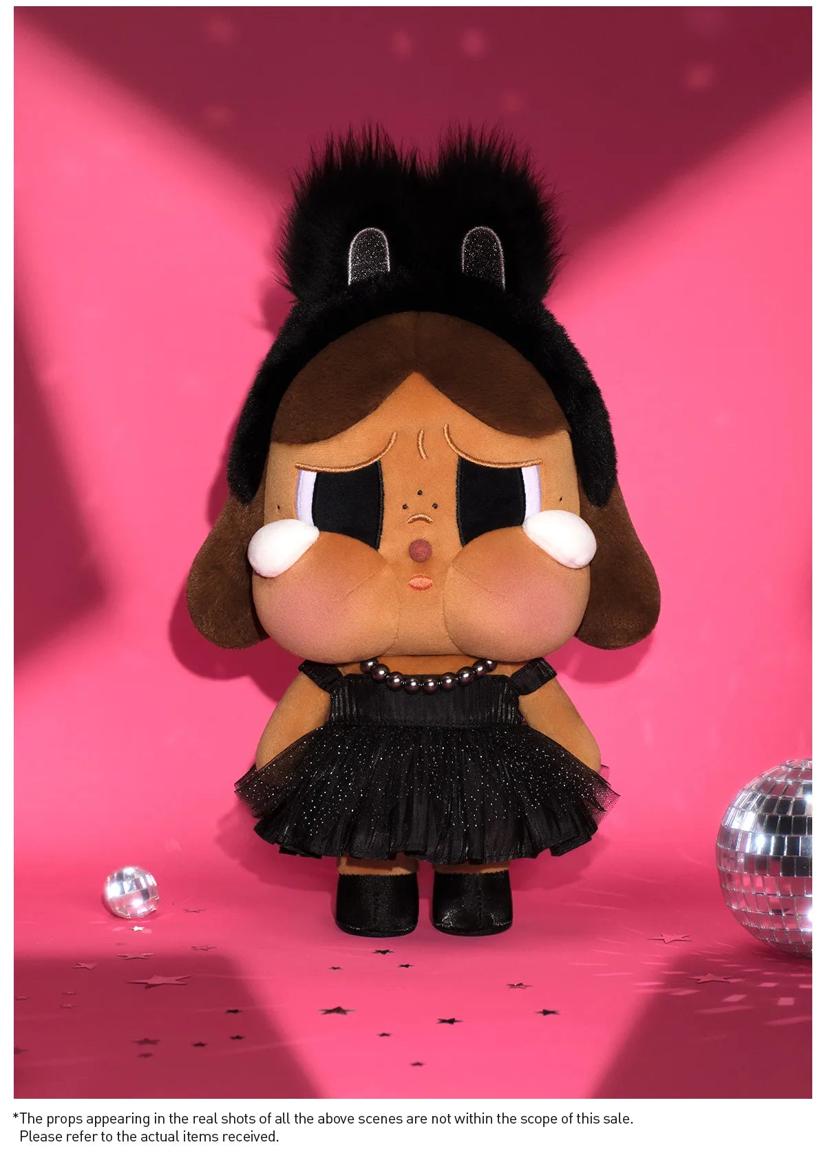 CRYBABY SHINY SHINY Black plush doll front view; disco balls and scene props not included