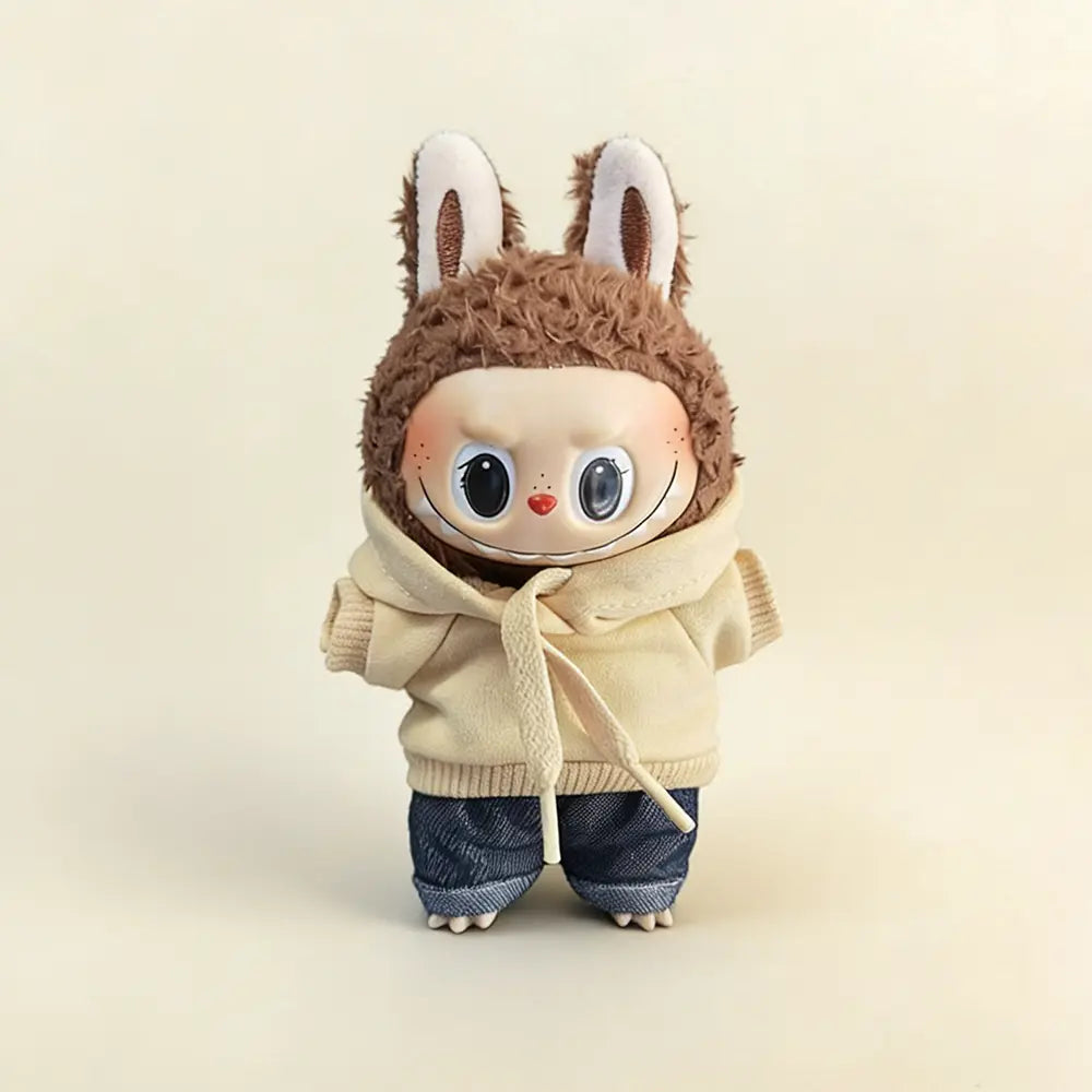 Custom Outfit For Labubu: Hoodie & Joggers Set Series - Beige doll outfit detail view 6 | KikiBuddies