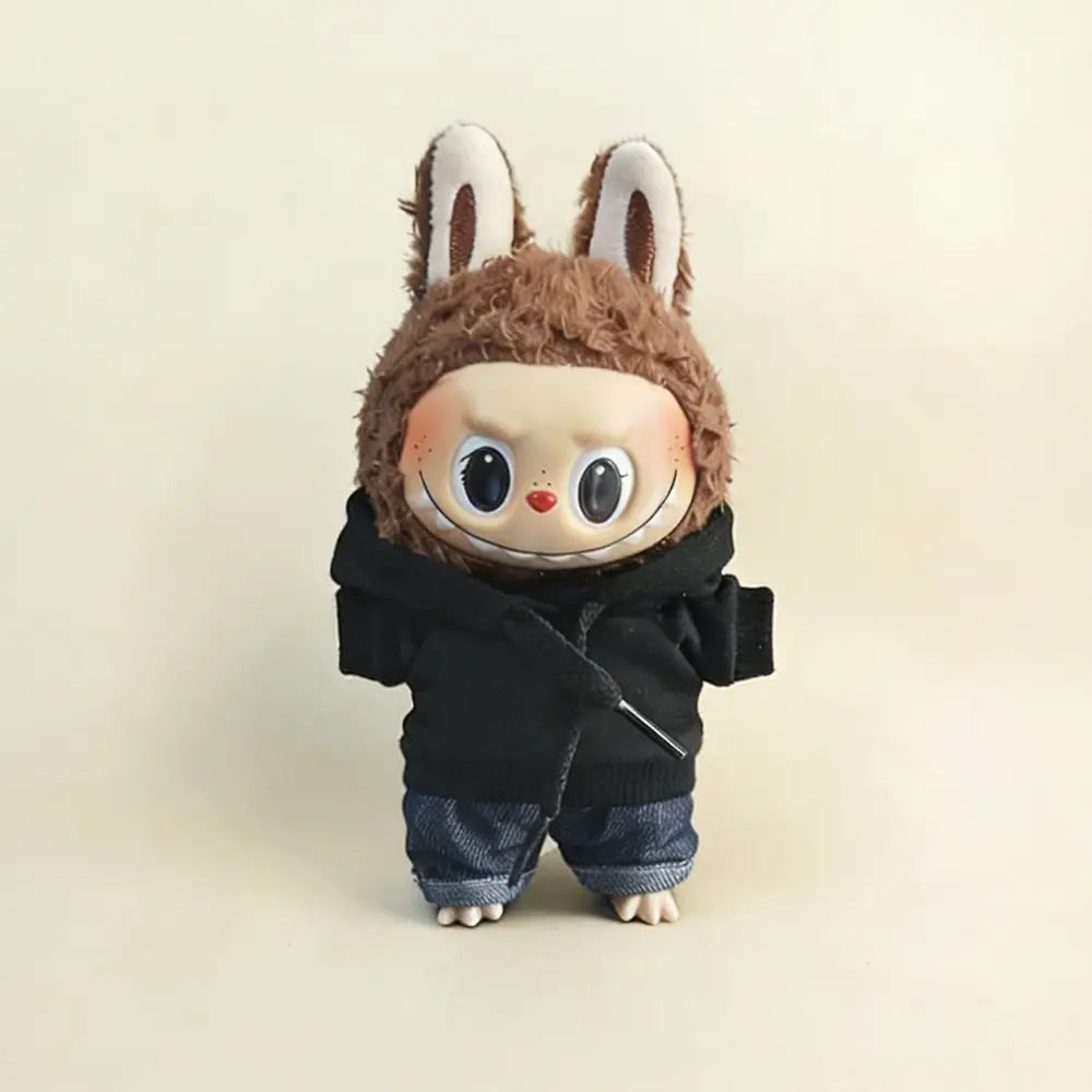 Custom Outfit For Labubu: Hoodie & Joggers Set Series - Black doll outfit detail view | KikiBuddies