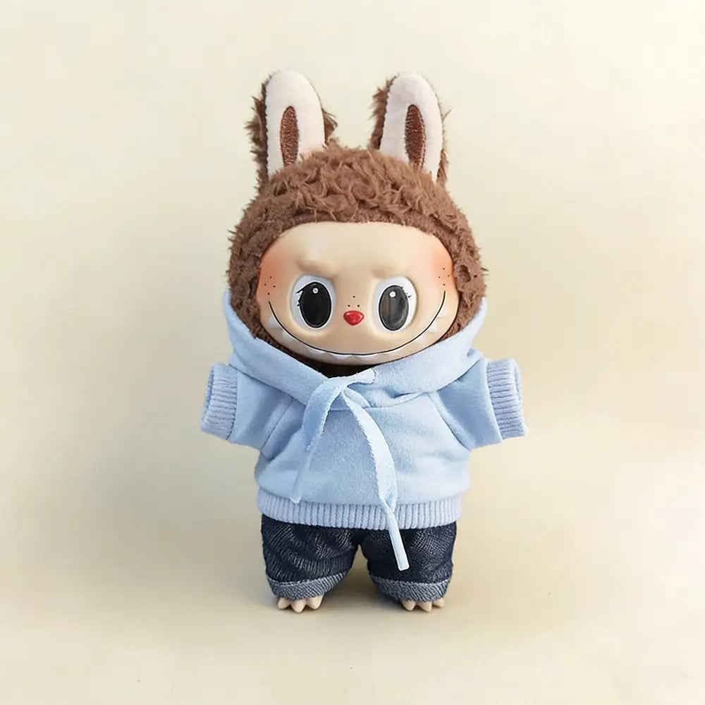 Custom Outfit For Labubu: Hoodie & Joggers Set Series - Light Blue doll outfit detail view 10 | KikiBuddies
