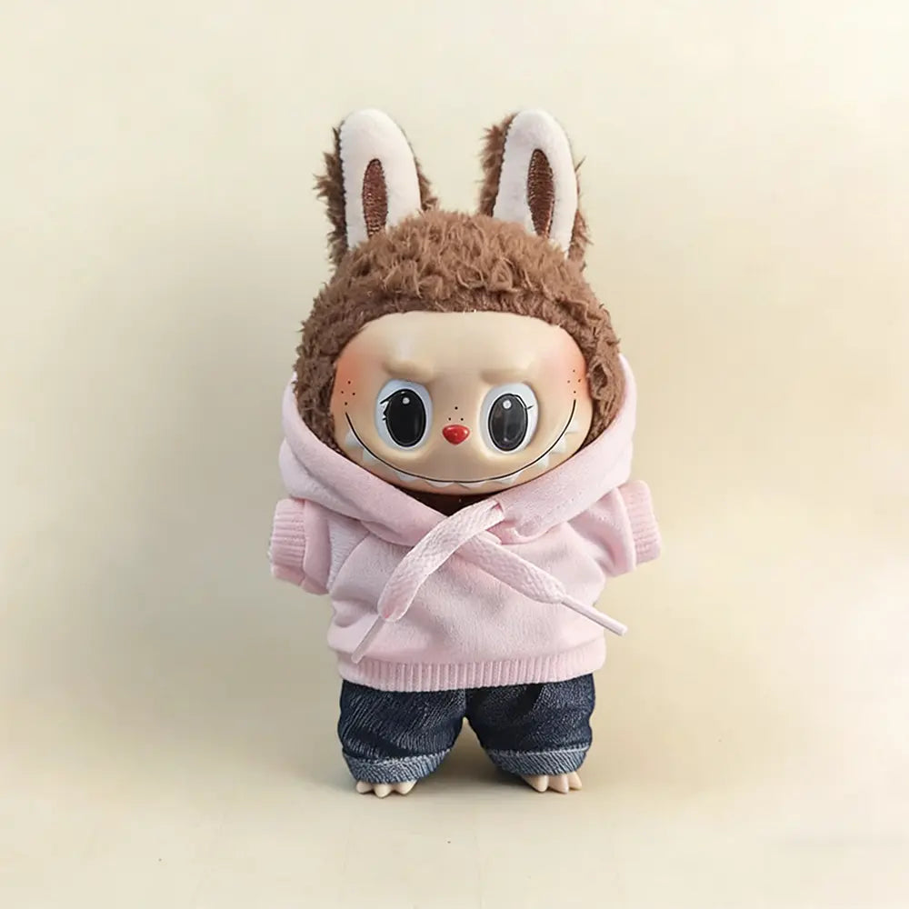 Custom Outfit For Labubu: Hoodie & Joggers Set Series - Pink doll outfit detail view 8 | KikiBuddies