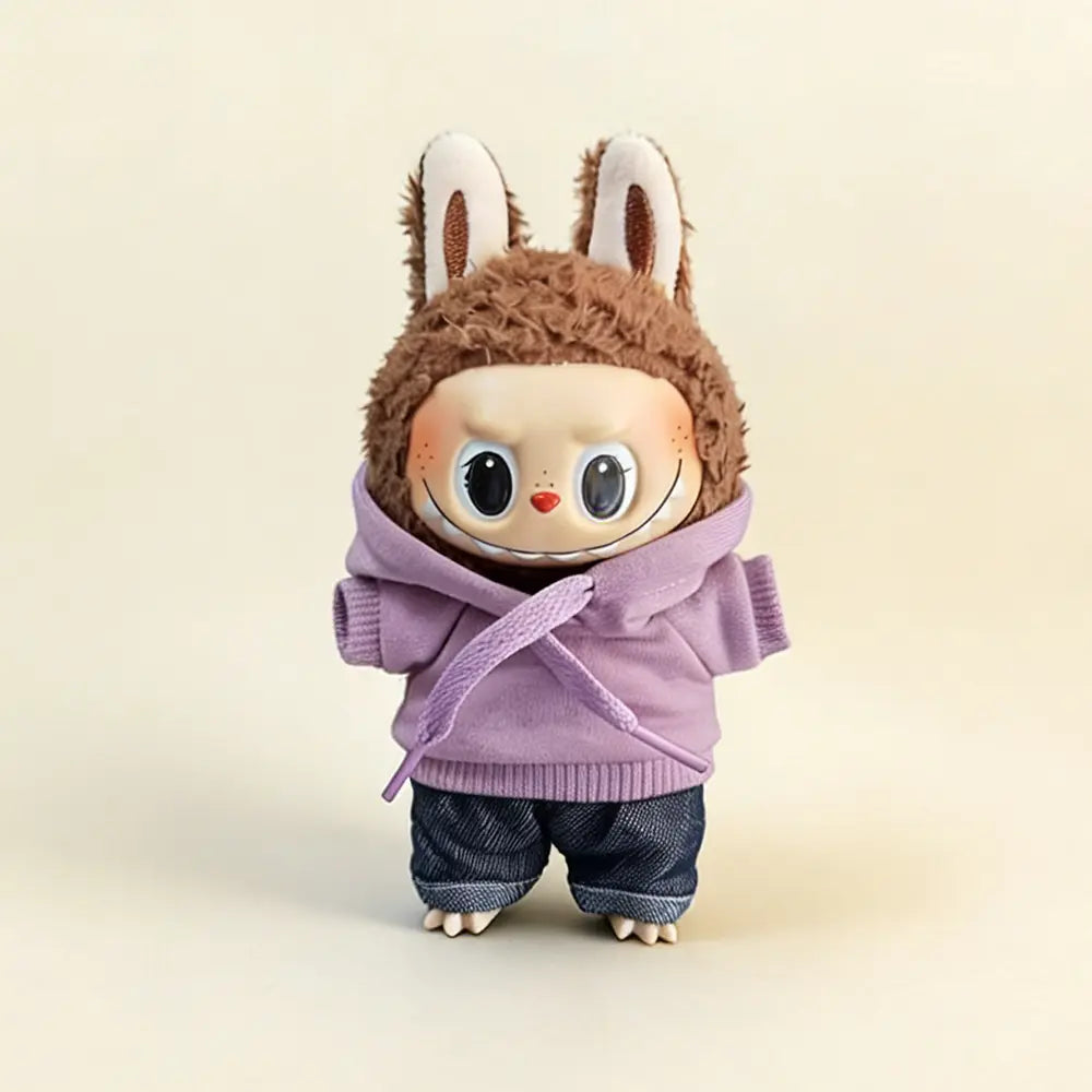 Custom Outfit For Labubu: Hoodie & Joggers Set Series - Purple doll outfit front view | KikiBuddies