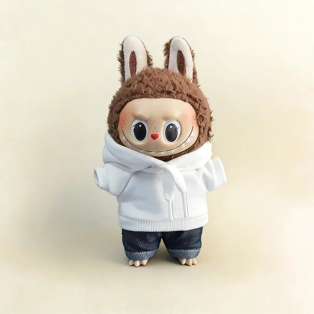 Custom Outfit For Labubu: Hoodie & Joggers Set Series - White doll outfit lifestyle scene | KikiBuddies