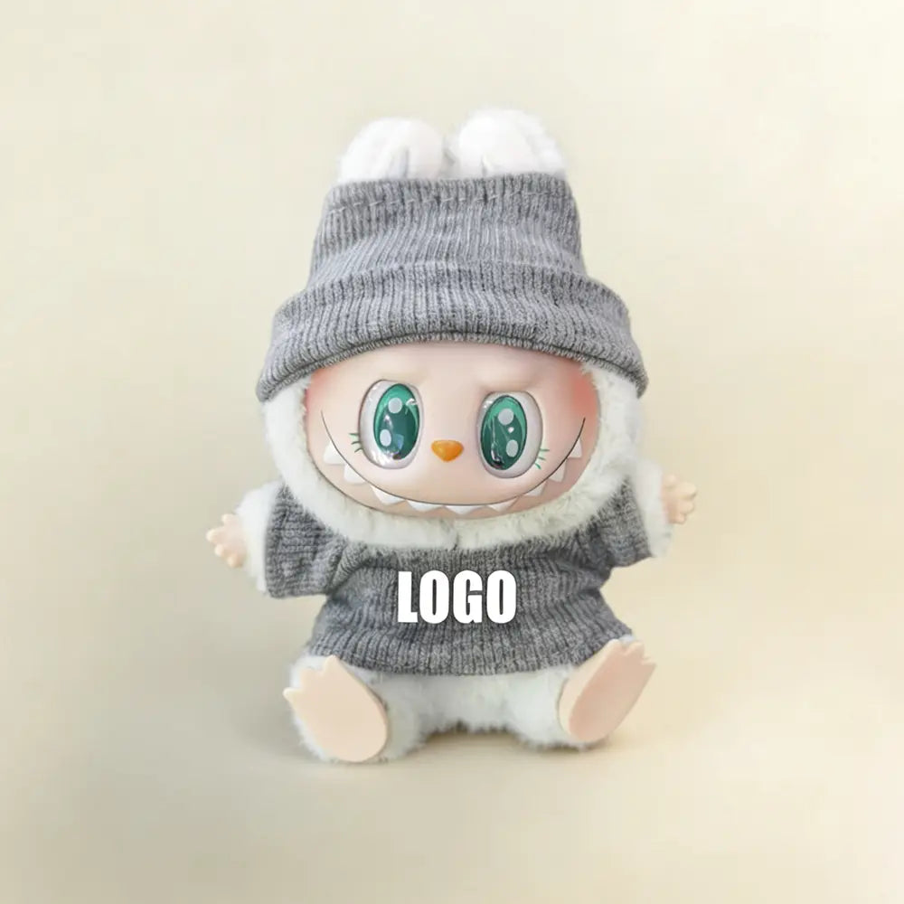 Custom Outfit For Labubu — Personalised Styling, 17cm - Gray doll outfit detail view 6 | KikiBuddies