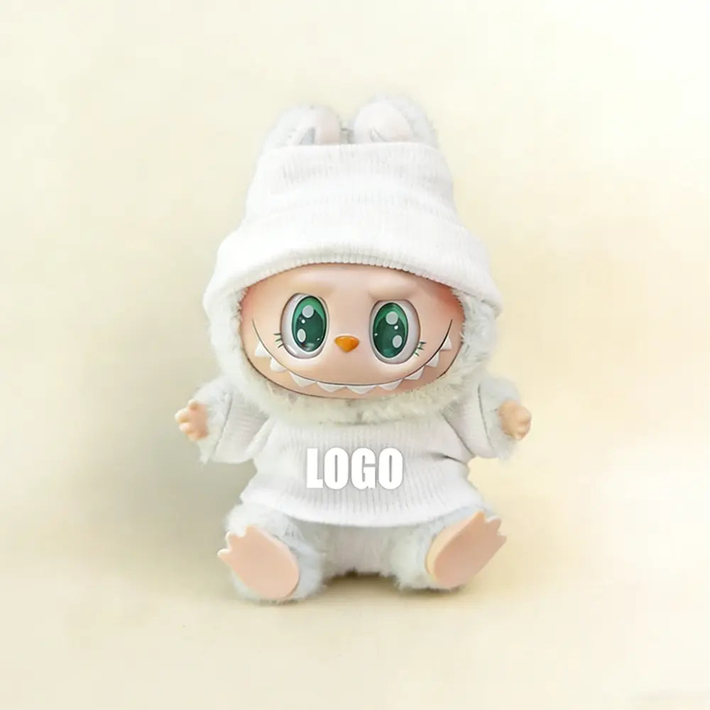 Custom Outfit For Labubu — Personalised Styling, 17cm - White doll outfit lifestyle scene | KikiBuddies