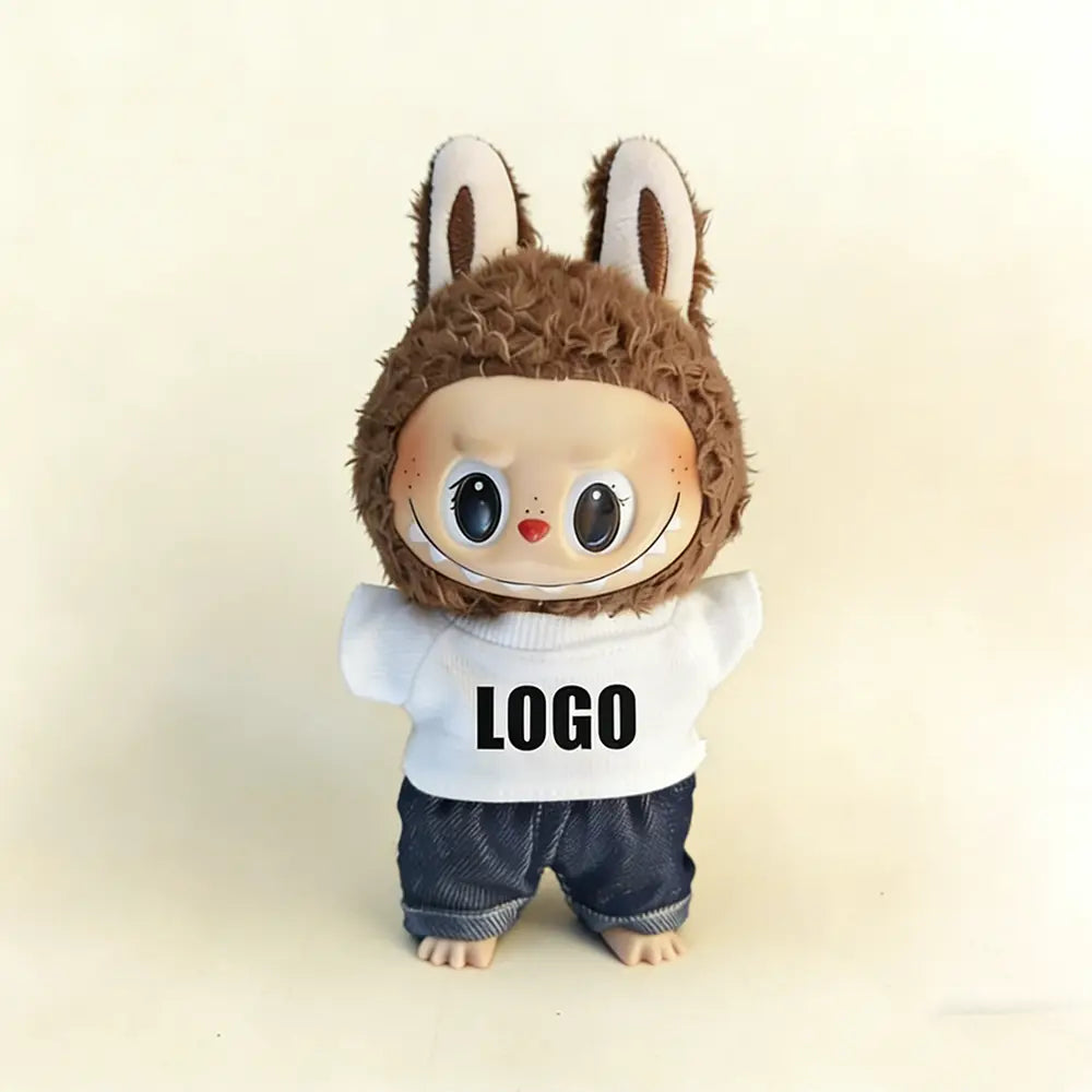 Custom Outfit For Labubu: T-Shirt & Joggers Set Series - White doll outfit front view | KikiBuddies