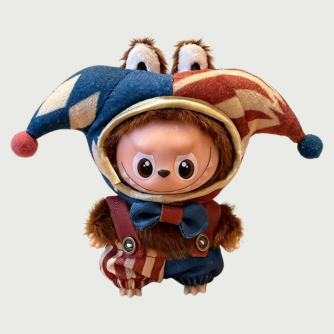 Labubu V4 mini standing doll dressed in custom outfit from Kikibuddies shop.