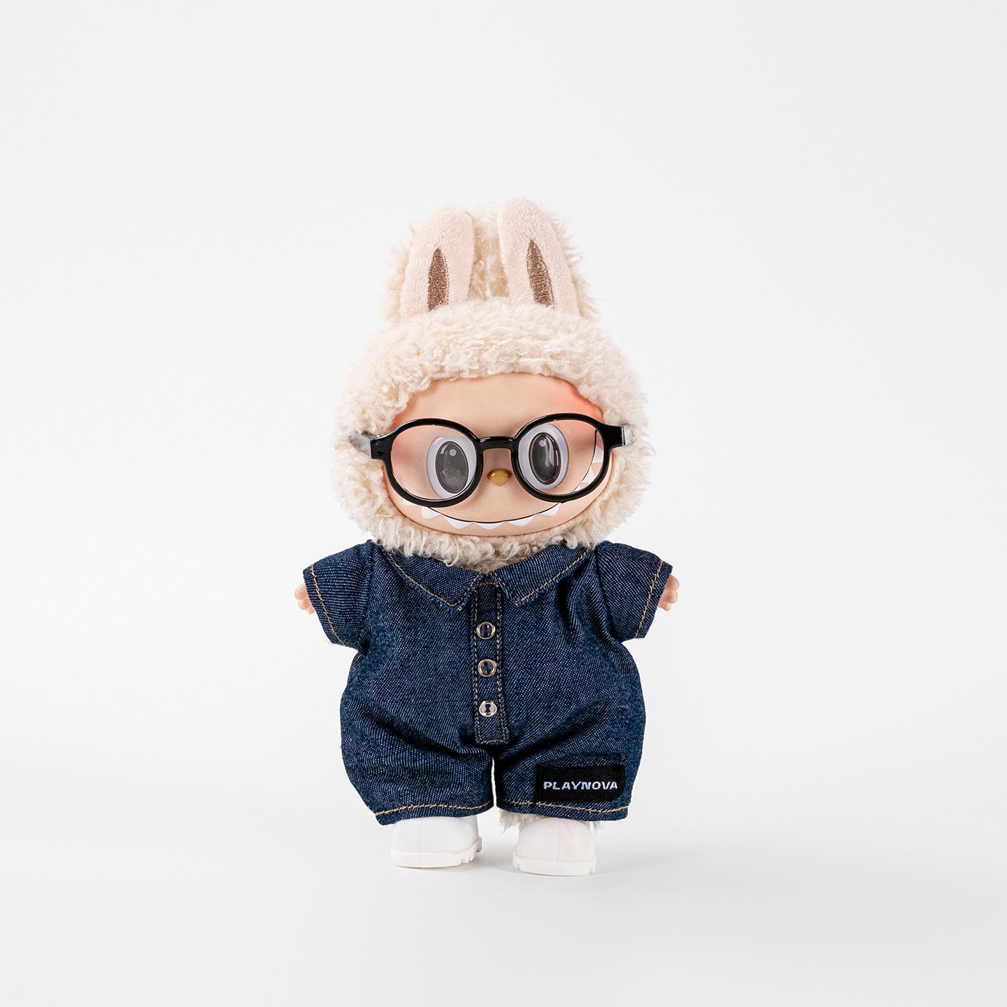 Labubu 17cm Outfit · Denim Jumpsuit & Bucket Hat Set - front view | KikiBuddies