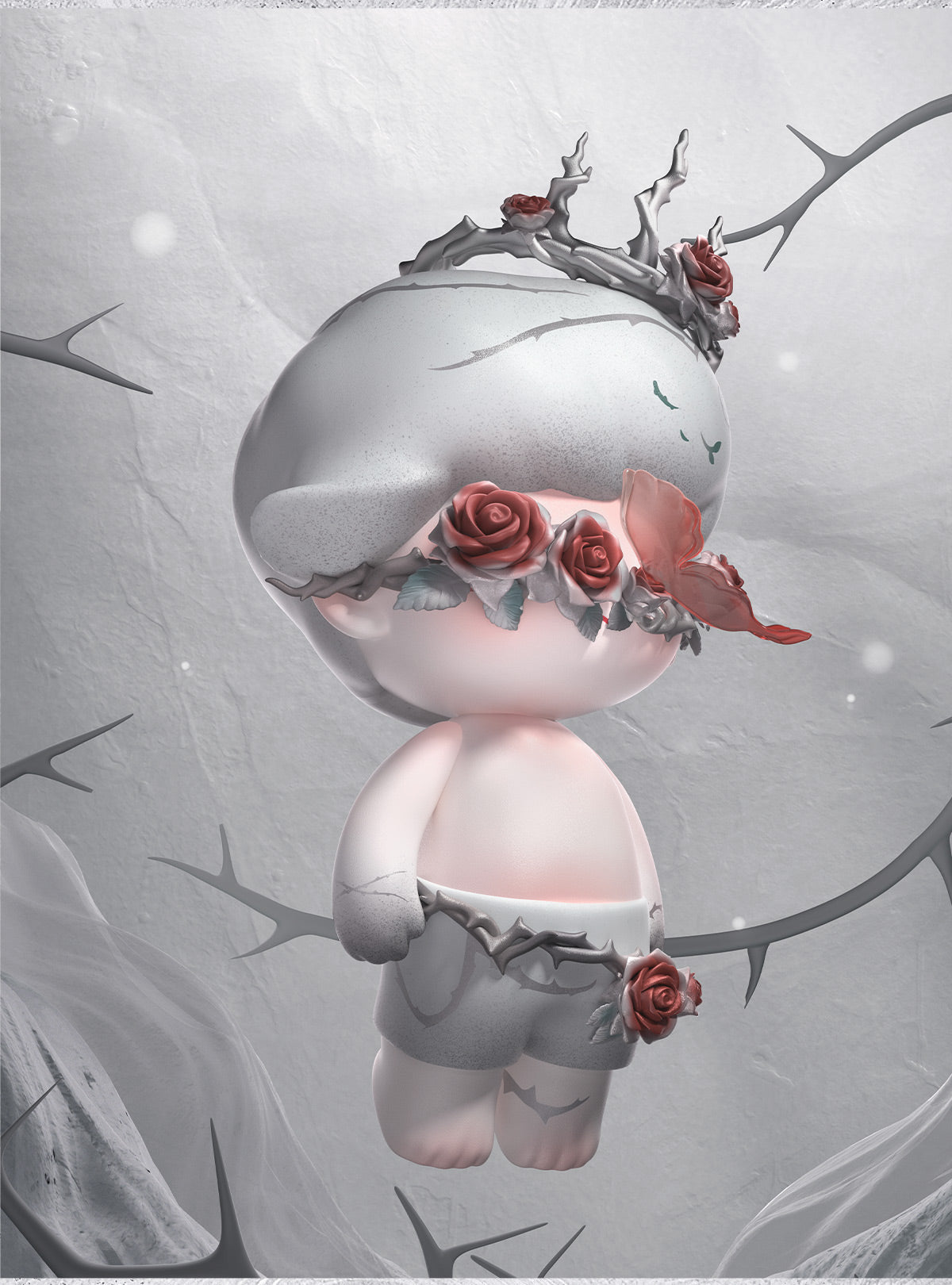 DIMOO 400% Thorns rear three-quarter view showing the silver-gray hair and thorn crown