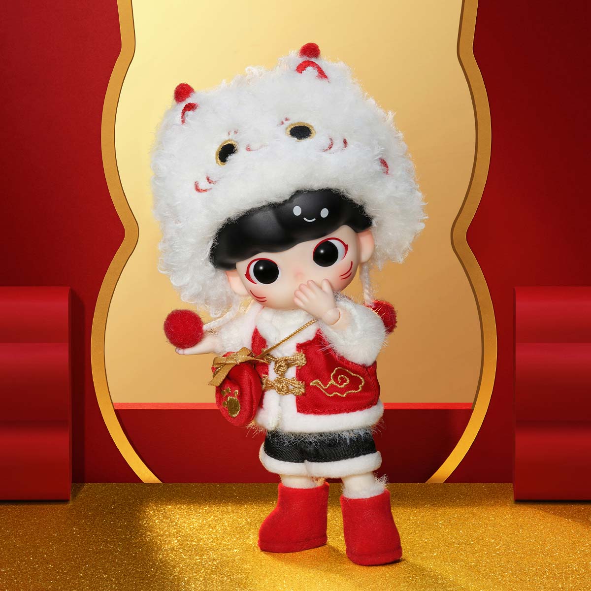 DIMOO Fortune Cat Action Figure - Closer standing pose showing the cat headgear and robe