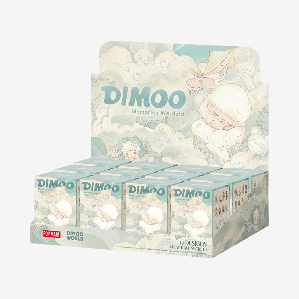 DIMOO Memories We Hold: figure-series twelve-box display-case packaging reference; named roster and Secret not guaranteed
