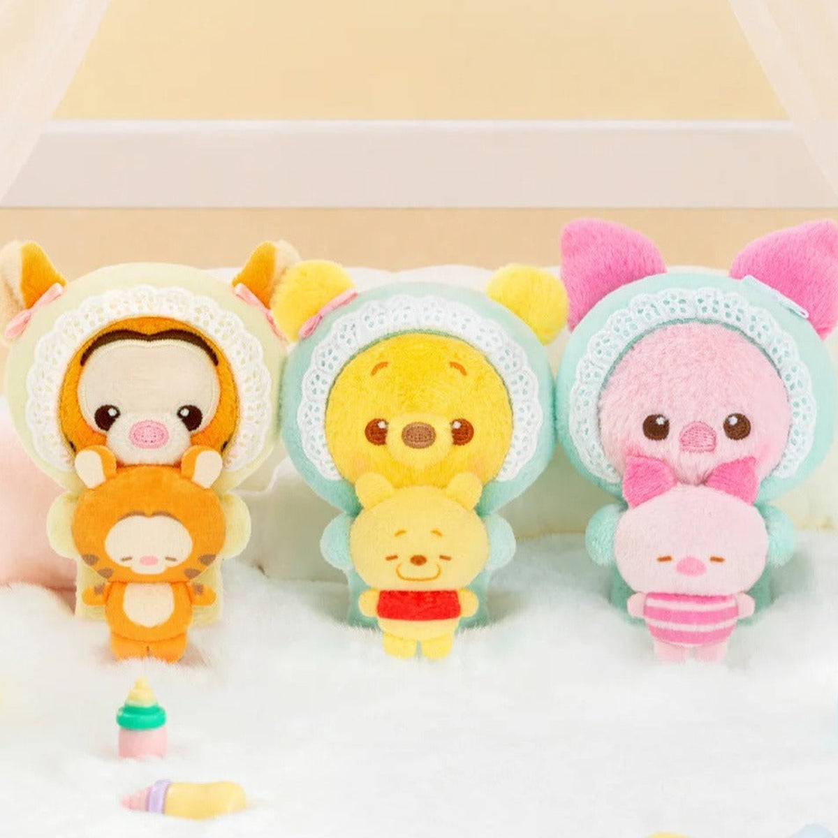 Disney Baby Dreams Series Plush Pendant Blind Box - Yellow and pink design examples; random design not guaranteed
