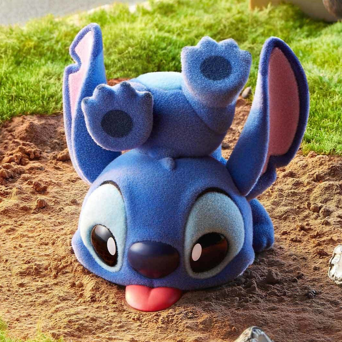 Disney Stitch Little Emotions blind box series - Fall Flat on the Face design example in a garden scene