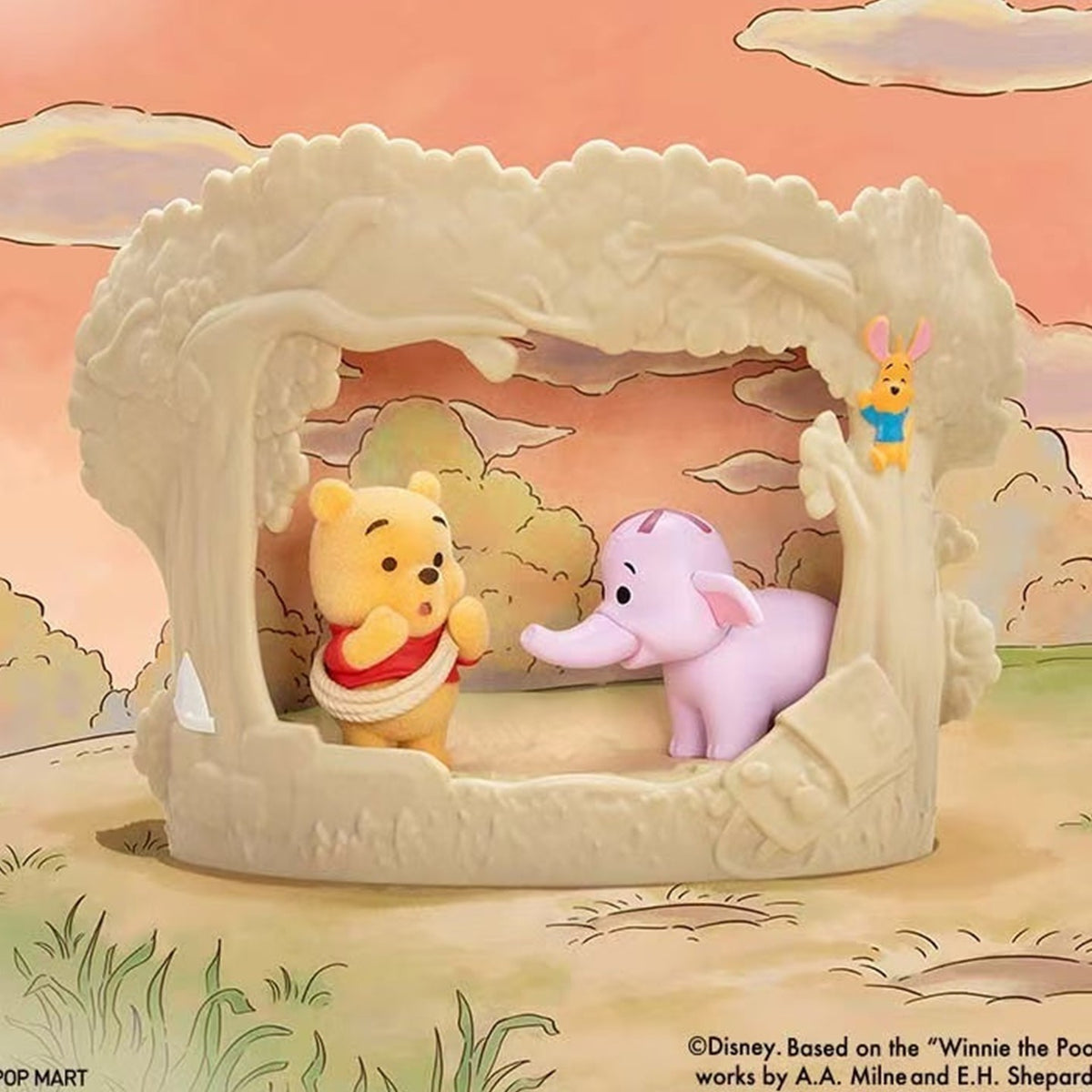 Disney Winnie-the-Pooh Treehouse Theatre blind box series - Pooh with a purple elephant in a treehouse design example
