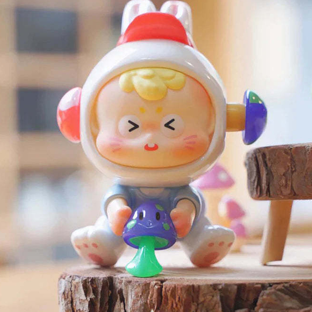 Diudiu Baby Don't Leave Me Series PVC Figures - White rabbit-hood figure detail with upper ear tips cropped; random design not guaranteed