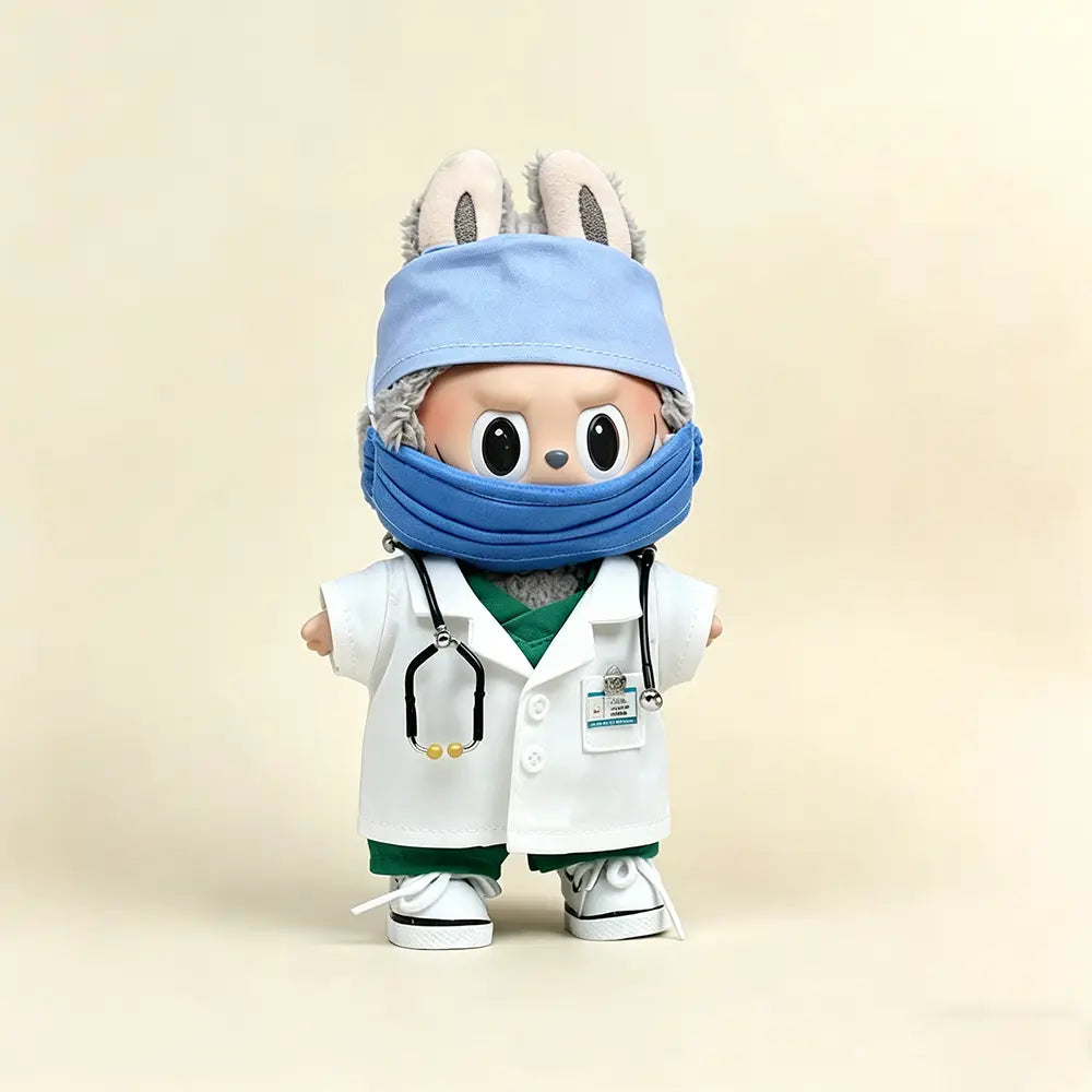 Doctor & Nurse Roleplay Outfit Set for Labubu 17cm — Medical Costume with Accessories - Attending Doctor (5-Piece) doll outfit main product card | KikiBuddies