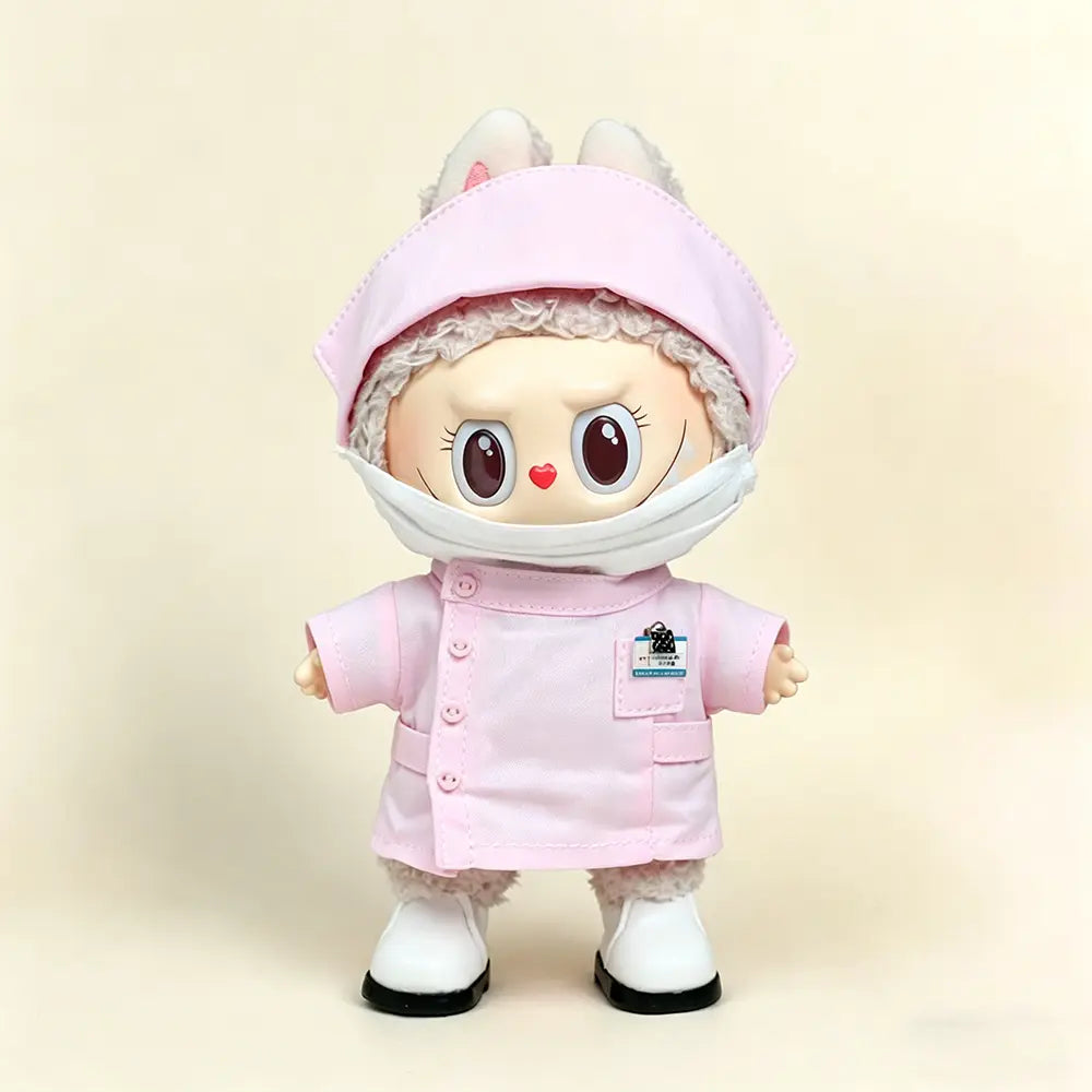 Doctor & Nurse Roleplay Outfit Set for Labubu 17cm — Medical Costume with Accessories - Nurse (3-Piece) doll outfit front view | KikiBuddies
