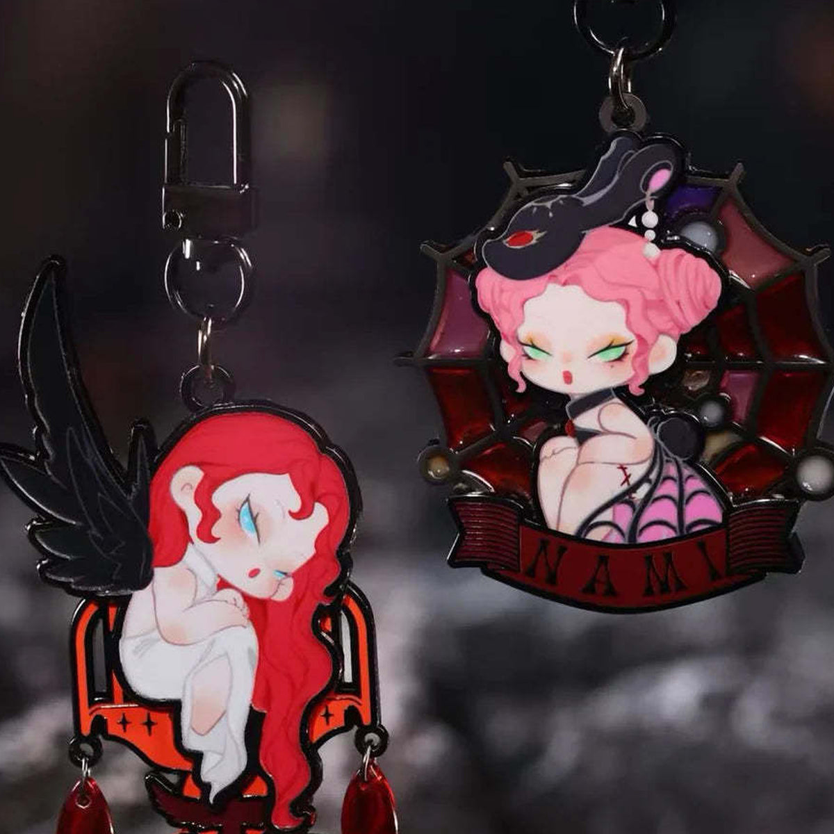DoDo Nami Nightmare Core Series Pendant Blind Box - Paired decorative pendants with complete right design; upper keyring and left outer details cropped; random design not guaranteed