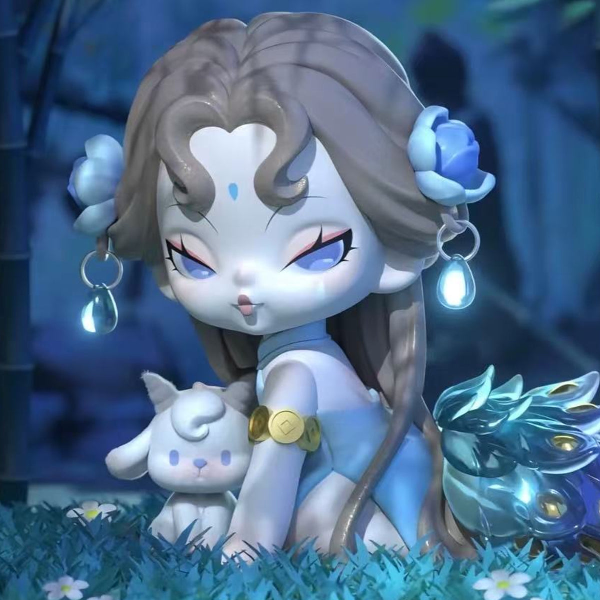 DODO NAMI Strange Tales Dreamland Series Figure Blind Box - DODO NAMI blue-costume seated figure detail with lower scene edge cropped; random design not guaranteed