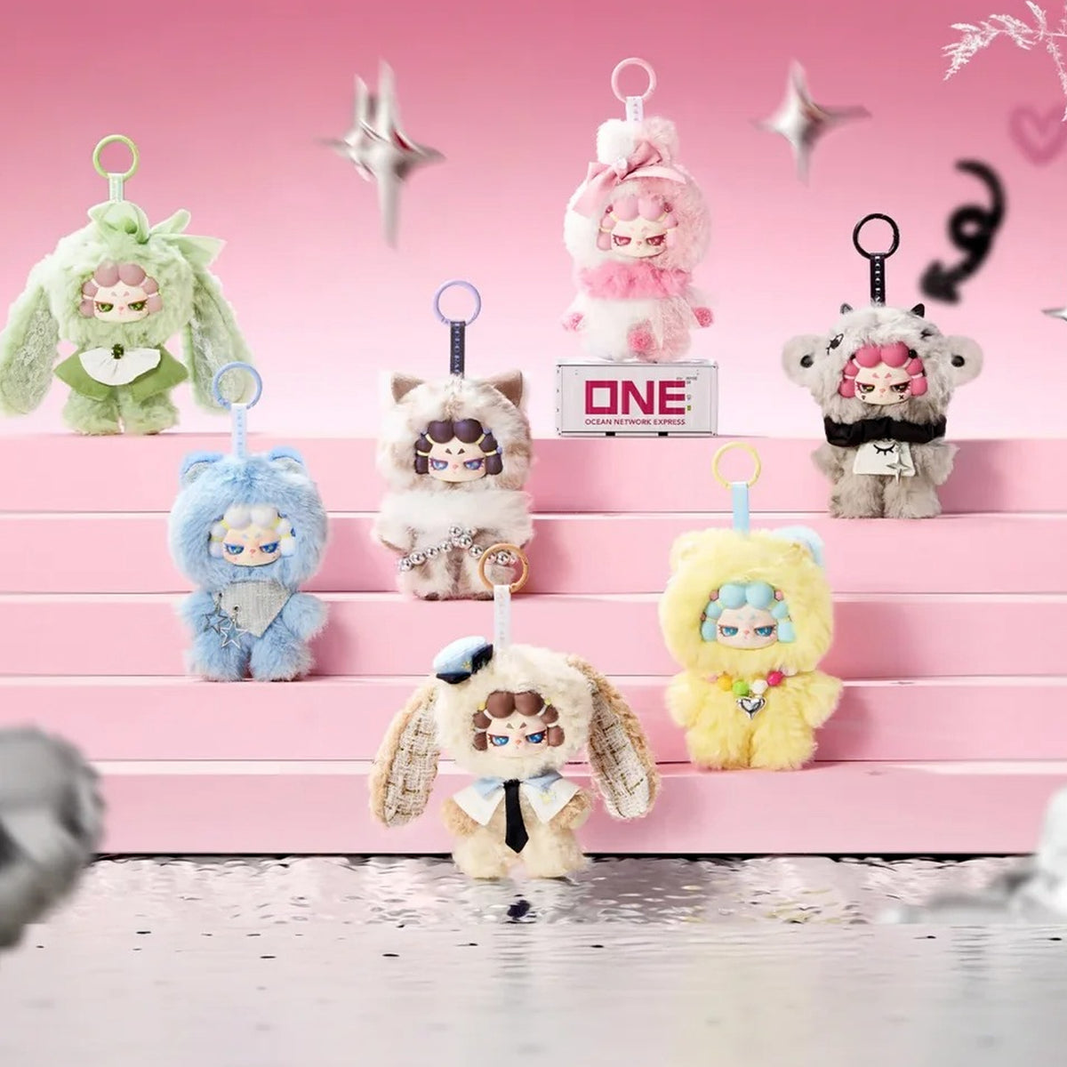 DODO RARA Refusal to be Tamed Series Plush Pendant Blind Box - Series comparison showing complete possible designs and hanging attachments; random design not guaranteed