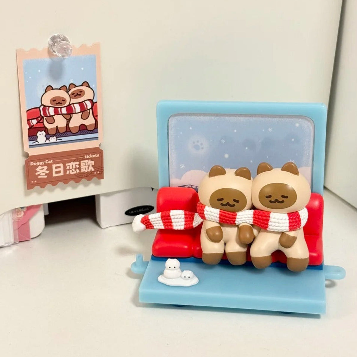 Doggy Cat Fantasy Train Series Figure Blind Box - Complete blue winter seat-themed figure scene example; random design not guaranteed