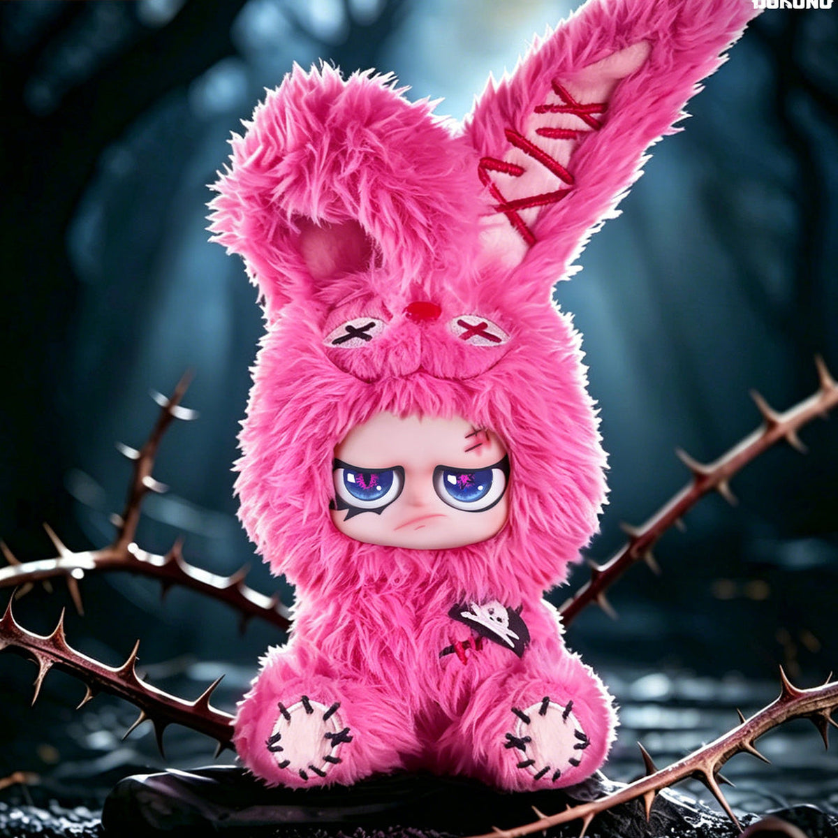 DOKUNO Battle in Jungle Series Plush Pendant Blind Box - Pink plush pendant detail with upper ear cropped; random design not guaranteed