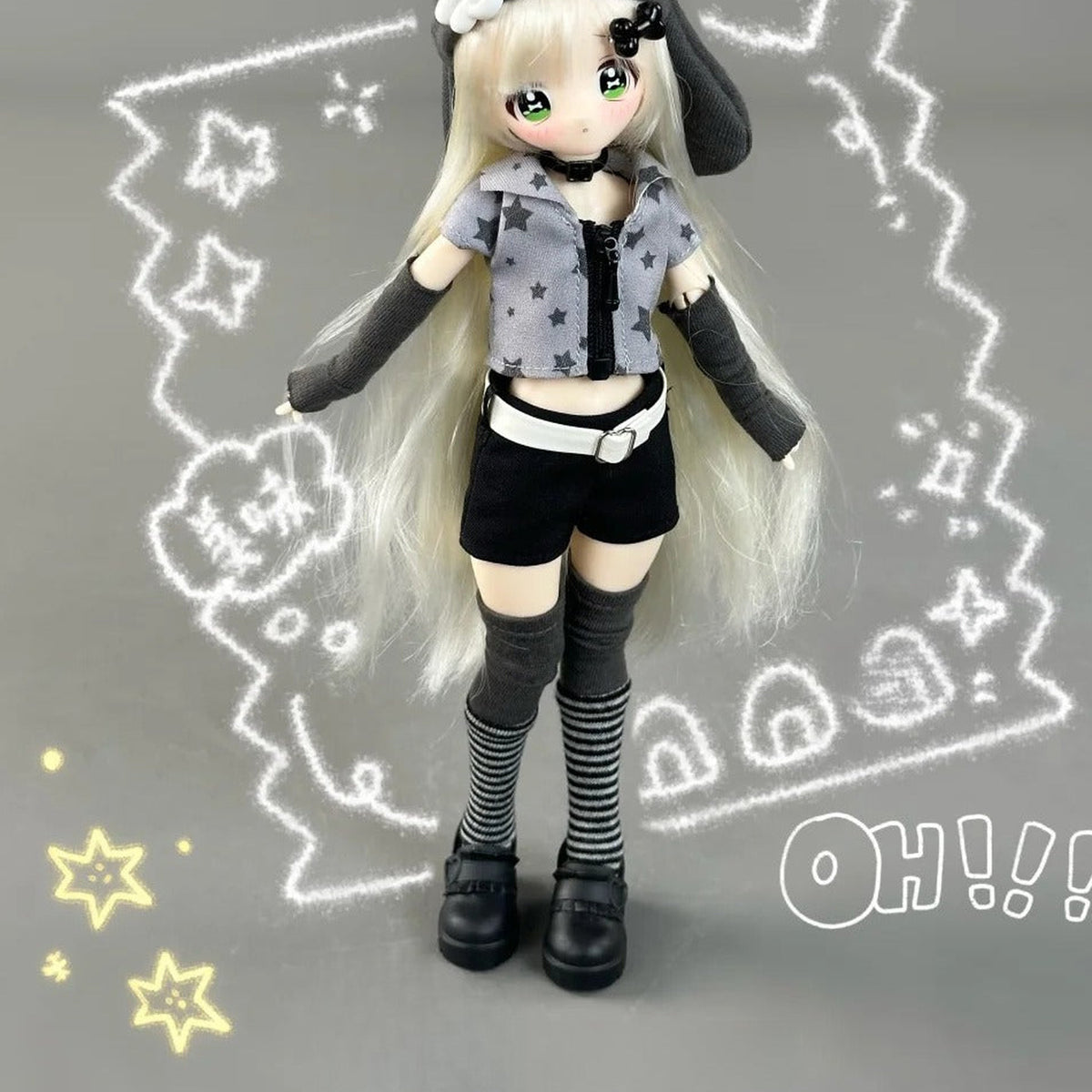 Don't Touch My Bangs Series Action Figure BJD Blind Box - Dark-outfit BJD action figure detail with upper headwear cropped; random design not guaranteed