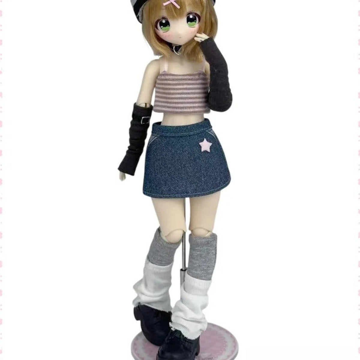 Don't Touch My Bangs Series Action Figure BJD Blind Box - Denim-outfit BJD action figure detail with upper headwear cropped; random design not guaranteed