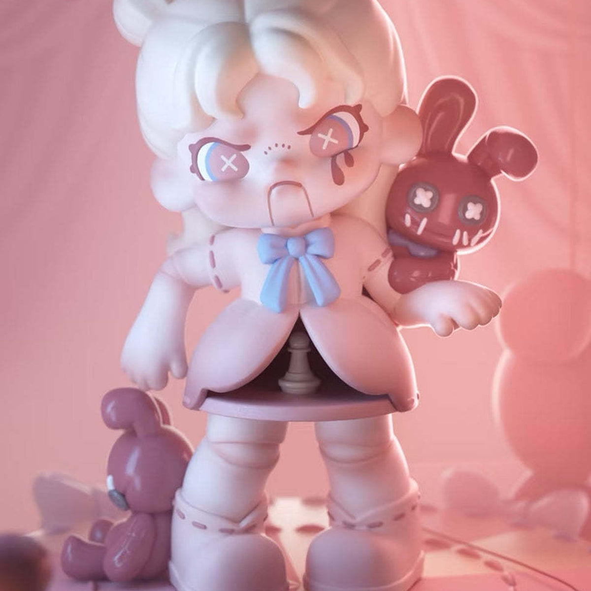 Dora An Ideal World Series PVC Figures, Blind Box - White-haired Dora figure in pink outfit with pink character detail; upper headwear and lower shoe edge cropped; random design not guaranteed; display props not included