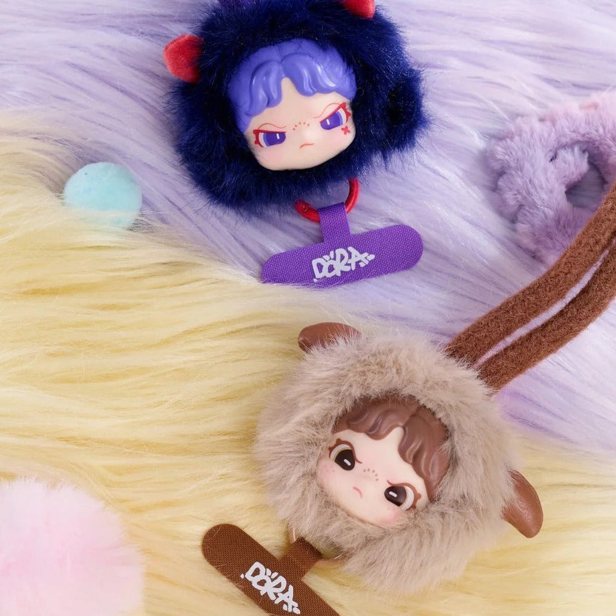 Dora Constellation Monogatari Series Plush Pendant Blind Box - Paired zodiac plush pendant details with upper example partly cropped; display props not included; random design not guaranteed