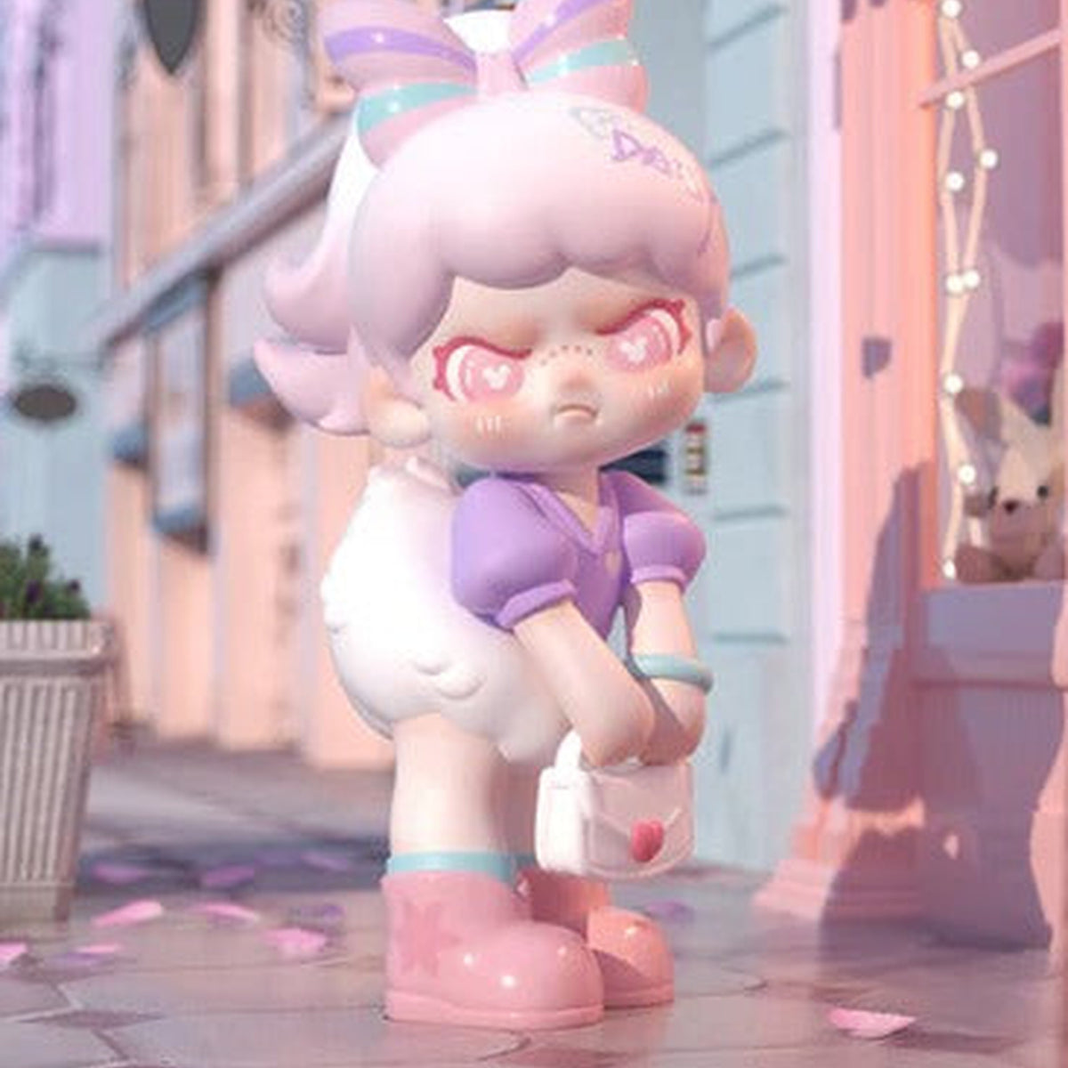 DORA LOVES MlCKEY Series Figures, Blind Box - Complete purple-outfit figure example with large bow; random design not guaranteed