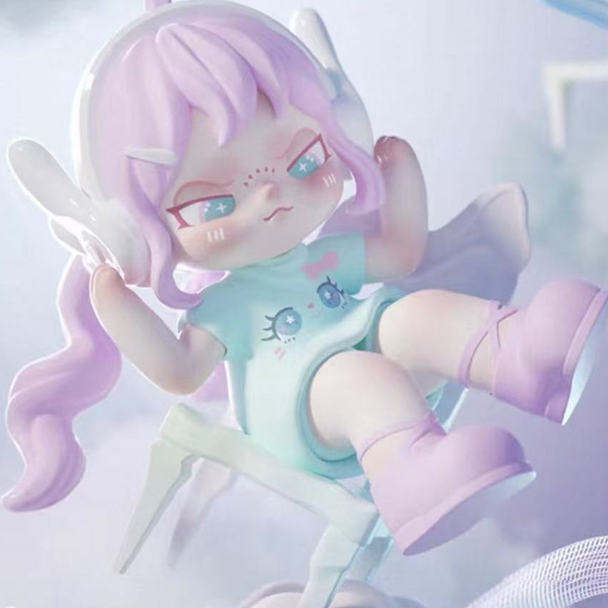 DORA On My Way series design example with lavender hair and pastel outfit; random design is not selectable