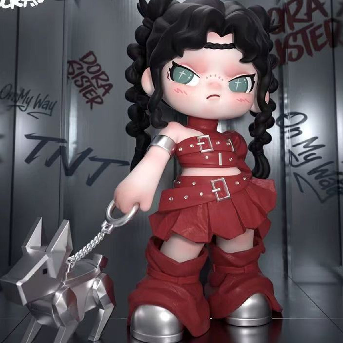 DORA On My Way series design example in a red outfit with braided hair; random design is not selectable