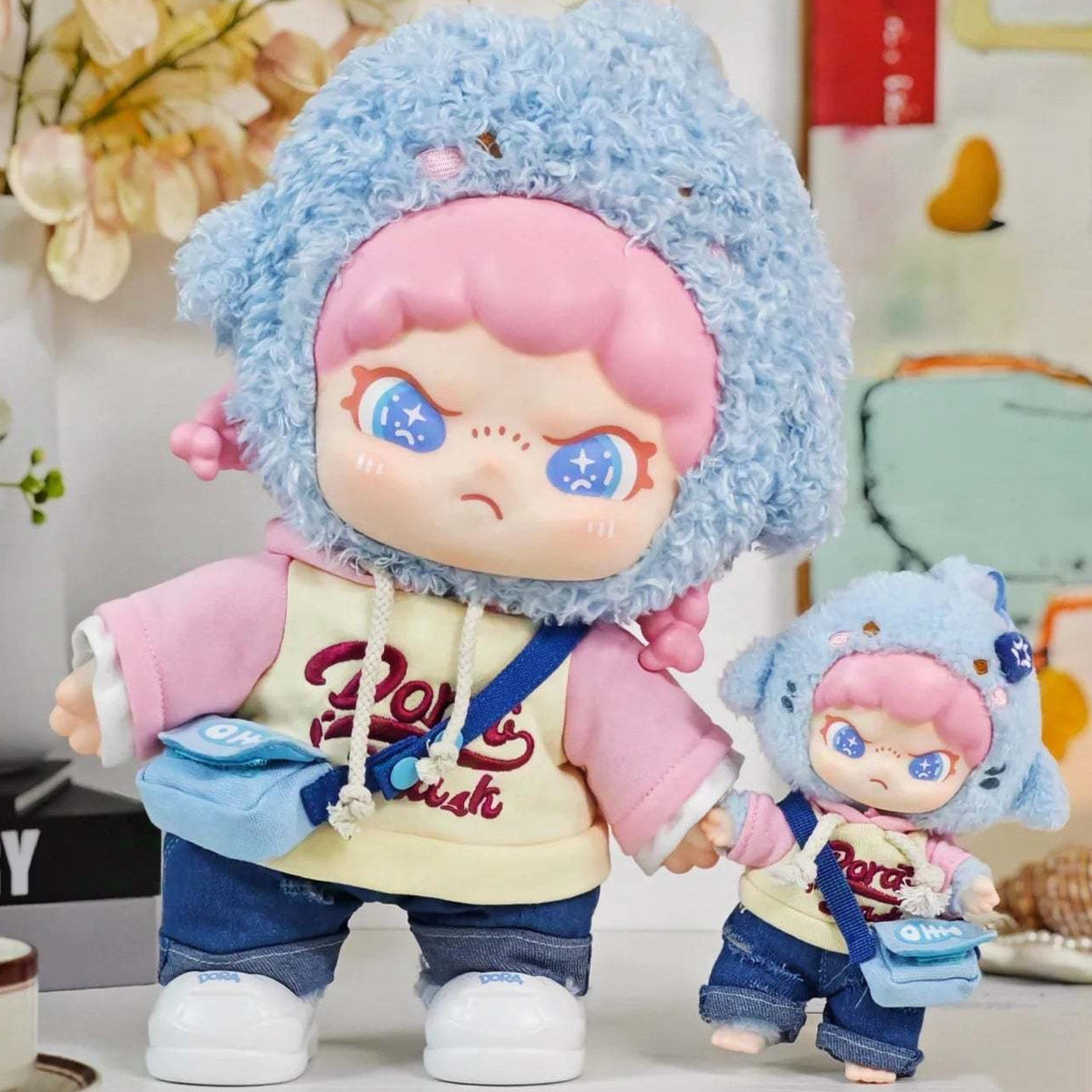 Dora Sharky Lala Girl Vinyl Plush Doll & Pendant - Large plush doll and small pendant comparison; selected option supplies one item, not both; selected format supplies one item