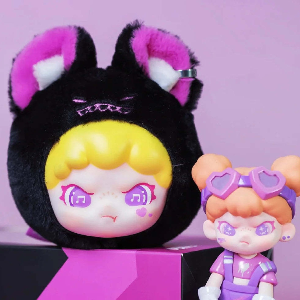 DORA Unrestrained Love Series Plush Pendant Dolls, Blind Box - Complete black bunny-head plush pendant example; separate small figure and display props not included; random design not guaranteed
