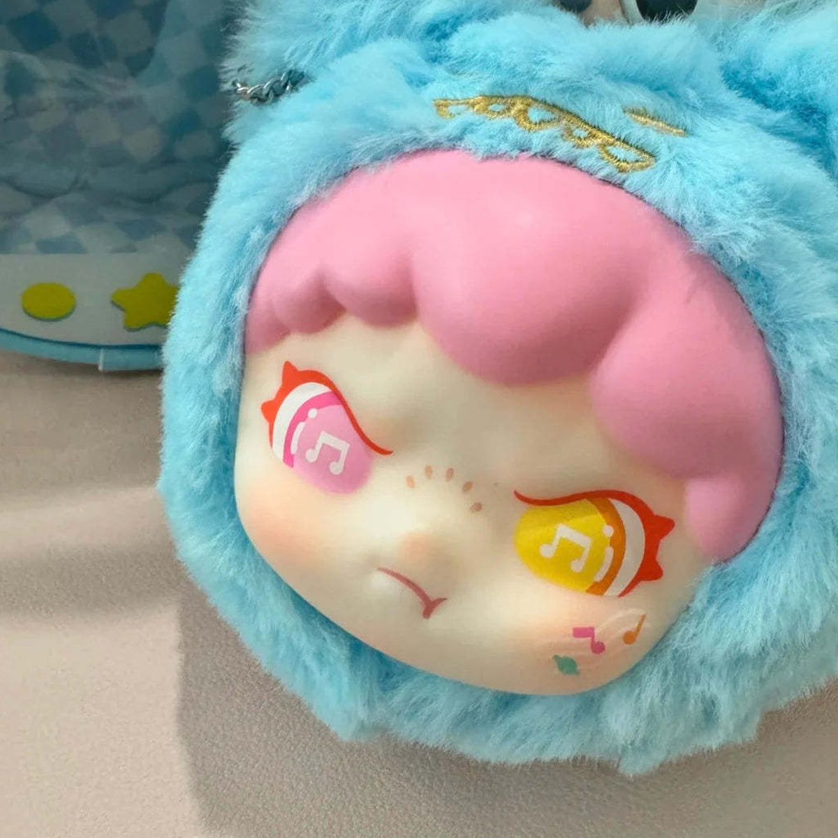 DORA Unrestrained Love Series Plush Pendant Dolls, Blind Box - Blue bunny-head plush pendant detail with upper ears cropped; display props not included; random design not guaranteed