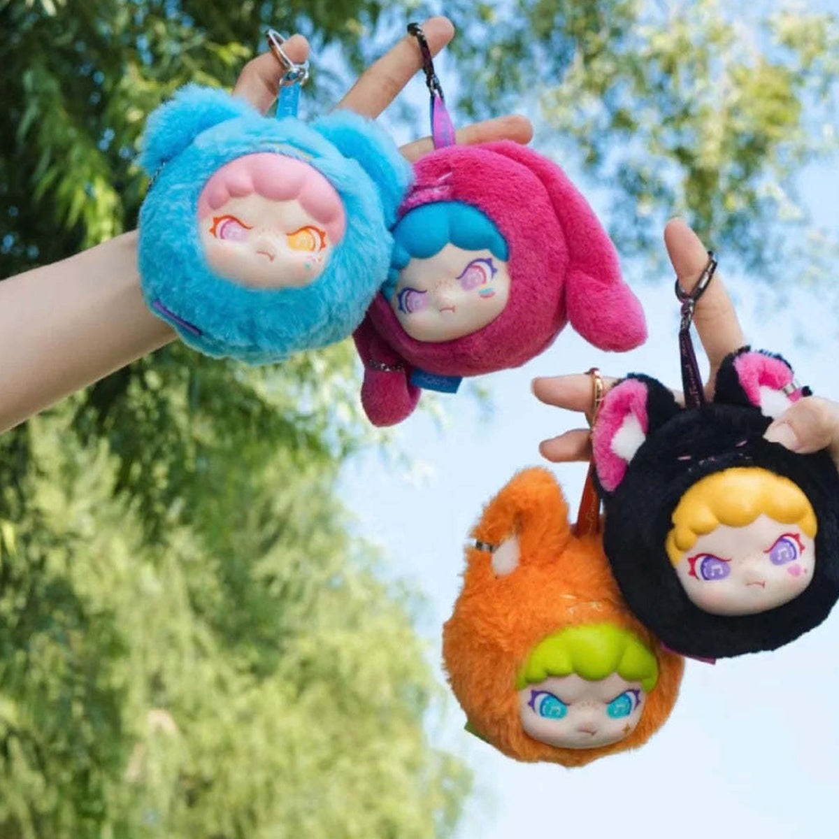 DORA Unrestrained Love Series Plush Pendant Dolls, Blind Box - Four complete bunny-head plush pendant examples; not a guaranteed four-design assortment; random design not guaranteed