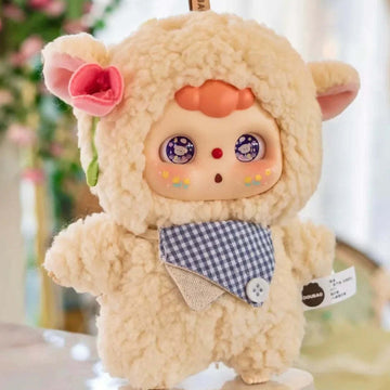 DOUBAO Animal Series Plush Dolls, Blind Box - Complete cream plush example with ears and floral details; random design not guaranteed