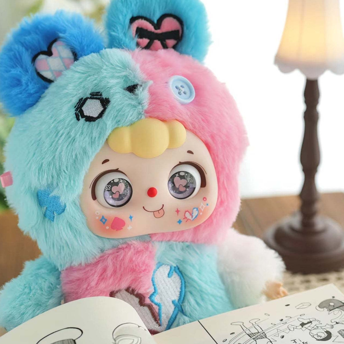 Doubao Y2K Party Series Plush Dolls, Blind Box - Multicolor hood plush doll detail with upper ears cropped and lower body obscured; random design not guaranteed