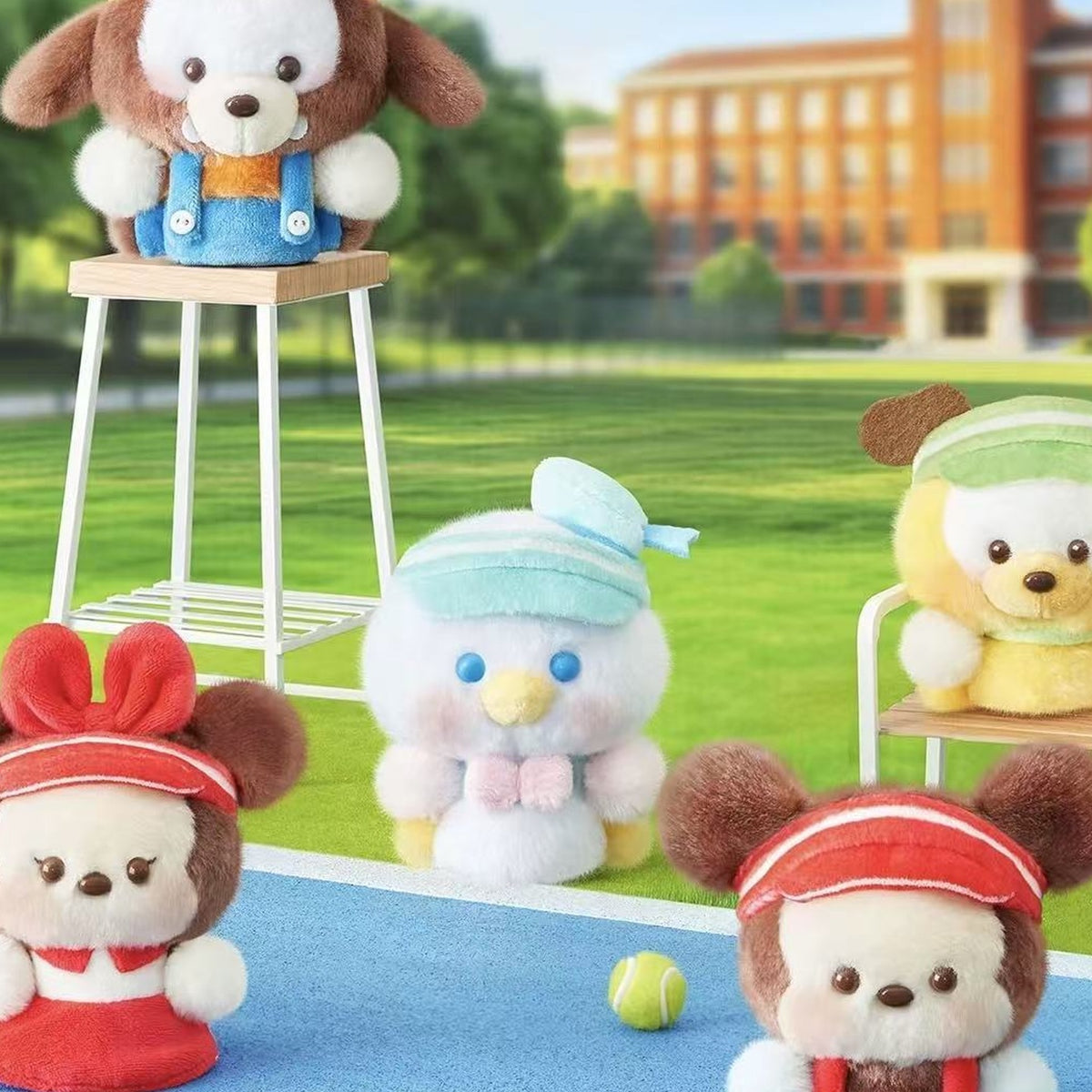 DSN Cheer Leader Series Plush Pendant Blind Box - Series overview with complete central plush example and outer examples cropped; random design not guaranteed