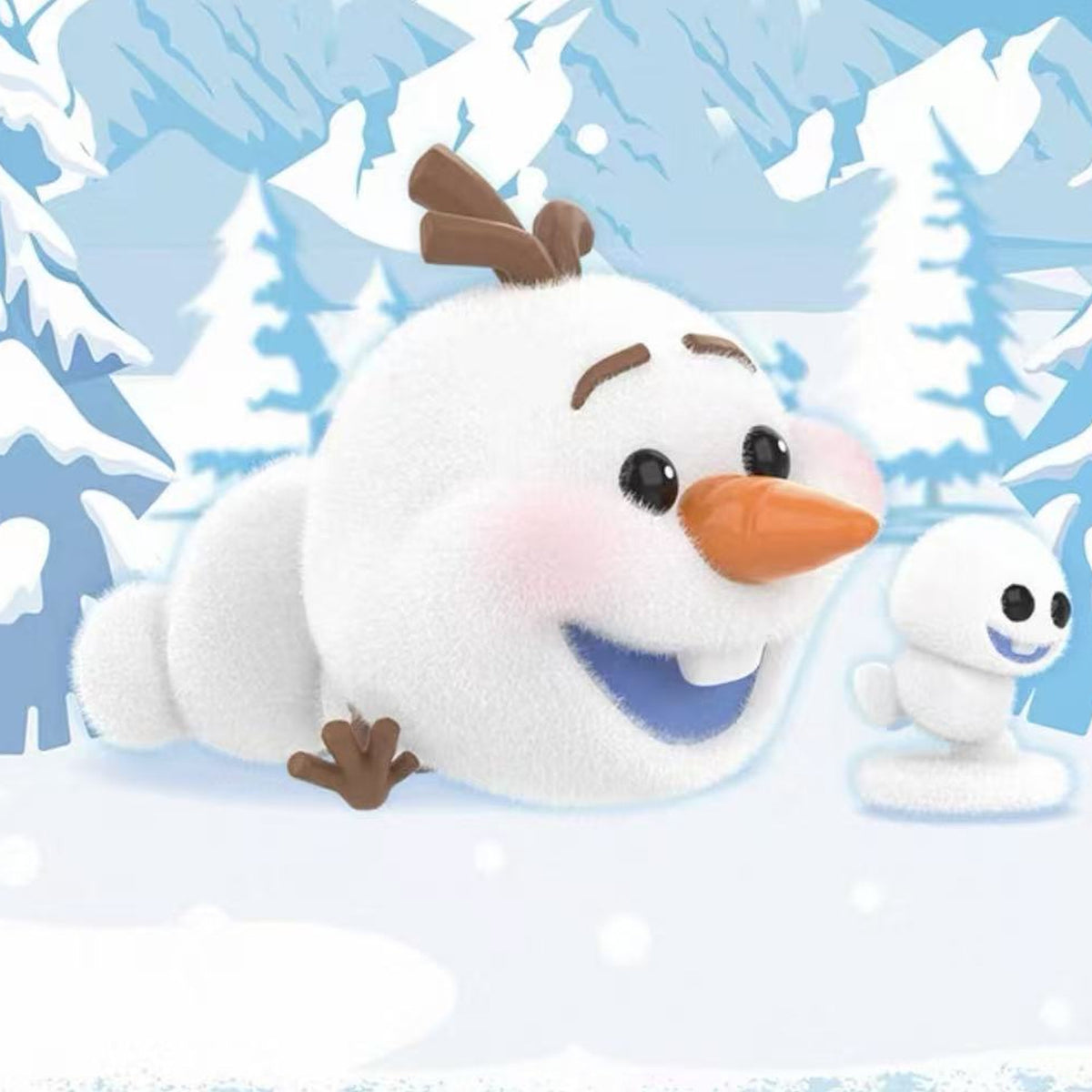 DSN Frozen Mischievous Olaf Series Figure Blind Box - Complete reclining Olaf figure example with small snowman; random design not guaranteed